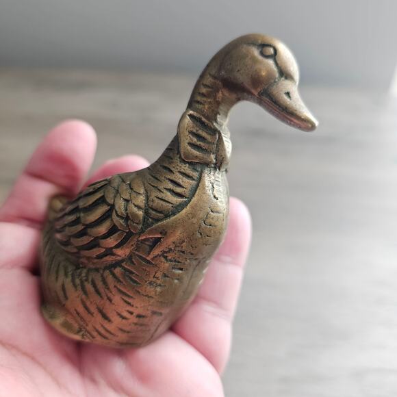 Vintage Solid Brass Duck Figurine Collectible Goose Home Decor Bird Mid Century - Picture 9 of 11